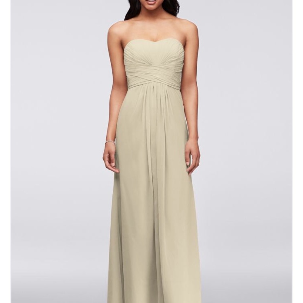 Long strapless chiffon dress pleated bodice