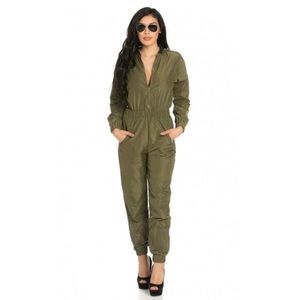 K Too bomber zip up military style jumpsuit green
