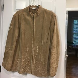 Chico suede zip front jacket w/ design