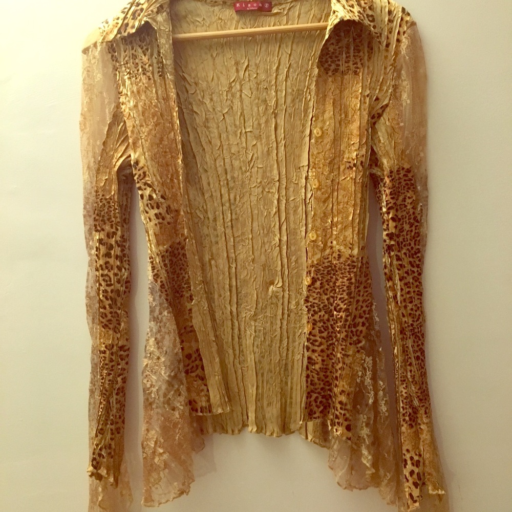 Gold Kisca Button Down Cheetah Print Blouse.