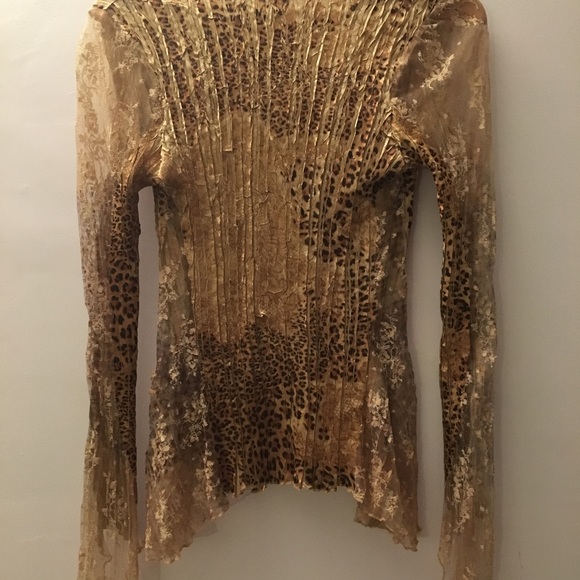 Gold Kisca Button Down Cheetah Print Blouse. - Picture 3 of 3