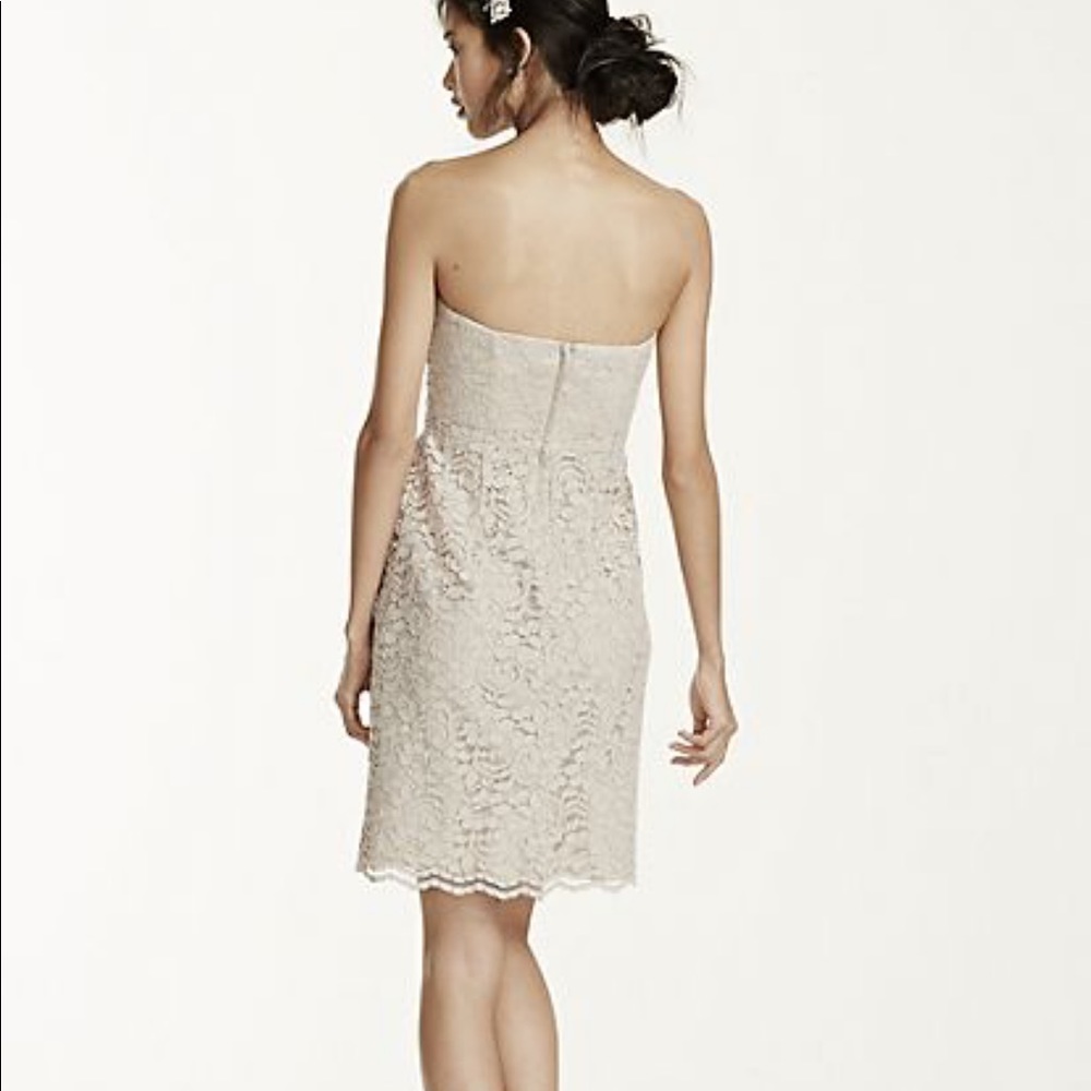 Davids Bridal Short strapless all over lace dress