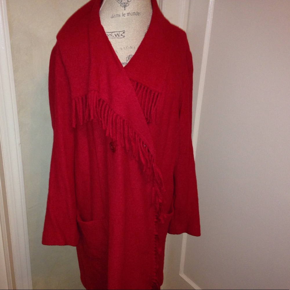 Red fringe over coat
