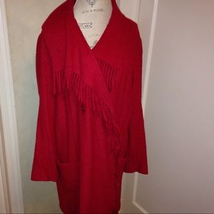 Red fringe over coat