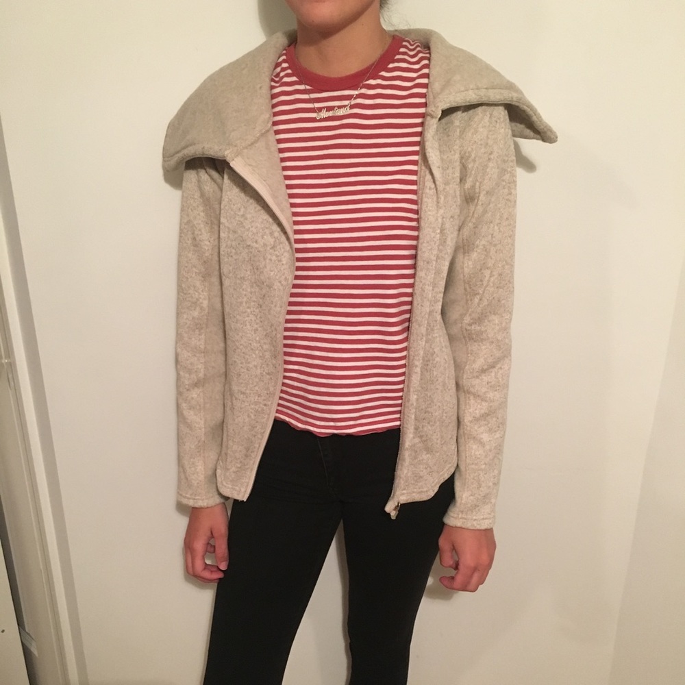 Oatmeal athletic full zip sweatshirt w/ half hood