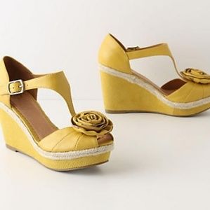 Anthropologie Yellow Miss Albright Flower Wedges