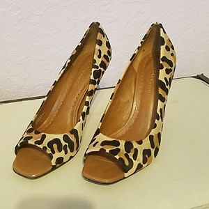 Leopard open toe pump