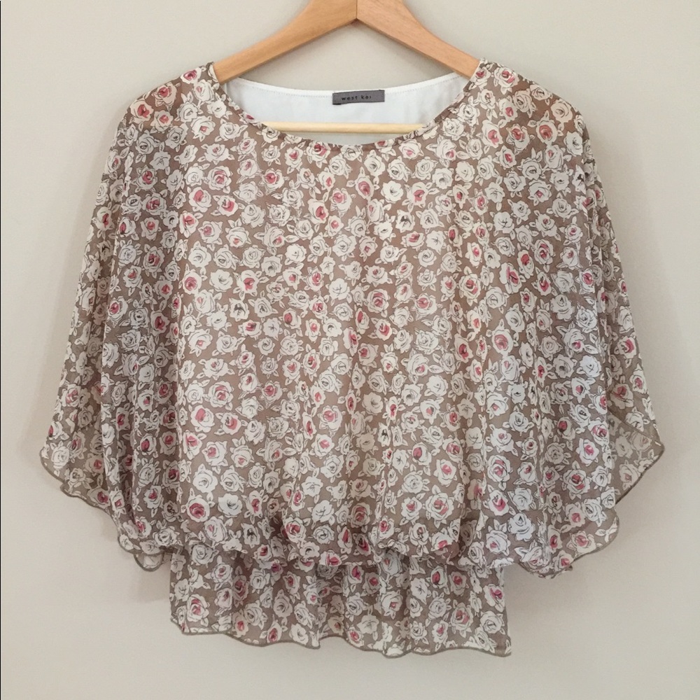 Cream floral semi-sheer blouse size small