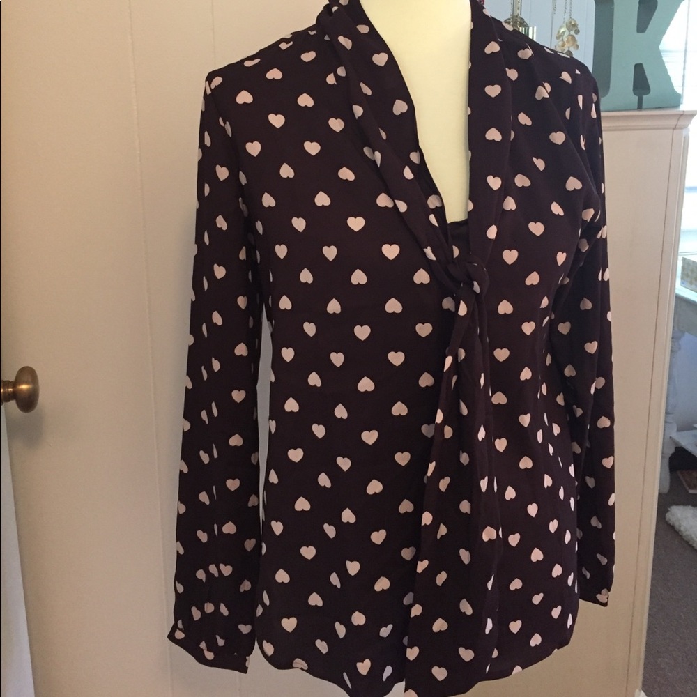 Ann Taylor Loft Hearts Tie Neck Blouse Size Small