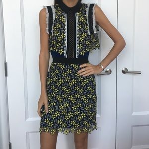 Self- Portrait yellow and navy, lace dress