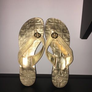 TORY BURCH Gold Flip Flop Sandals