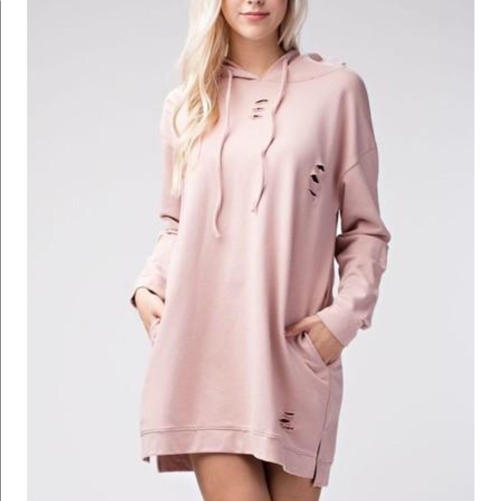 Distressed Pink Hoodie Dress