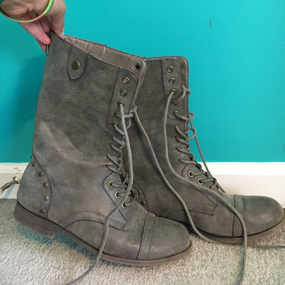 Gray combat boots