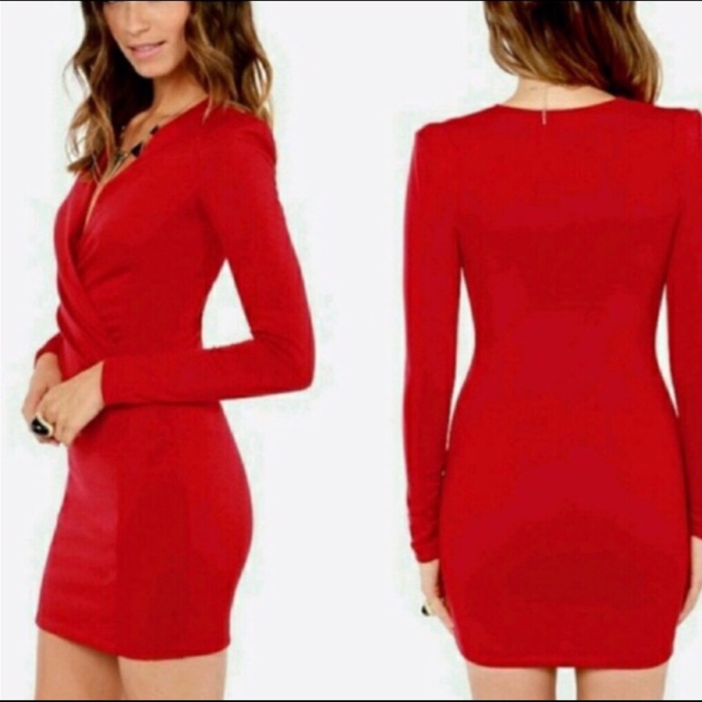 Lulu*s Long Sleeve Mini With Wrap Front Dress