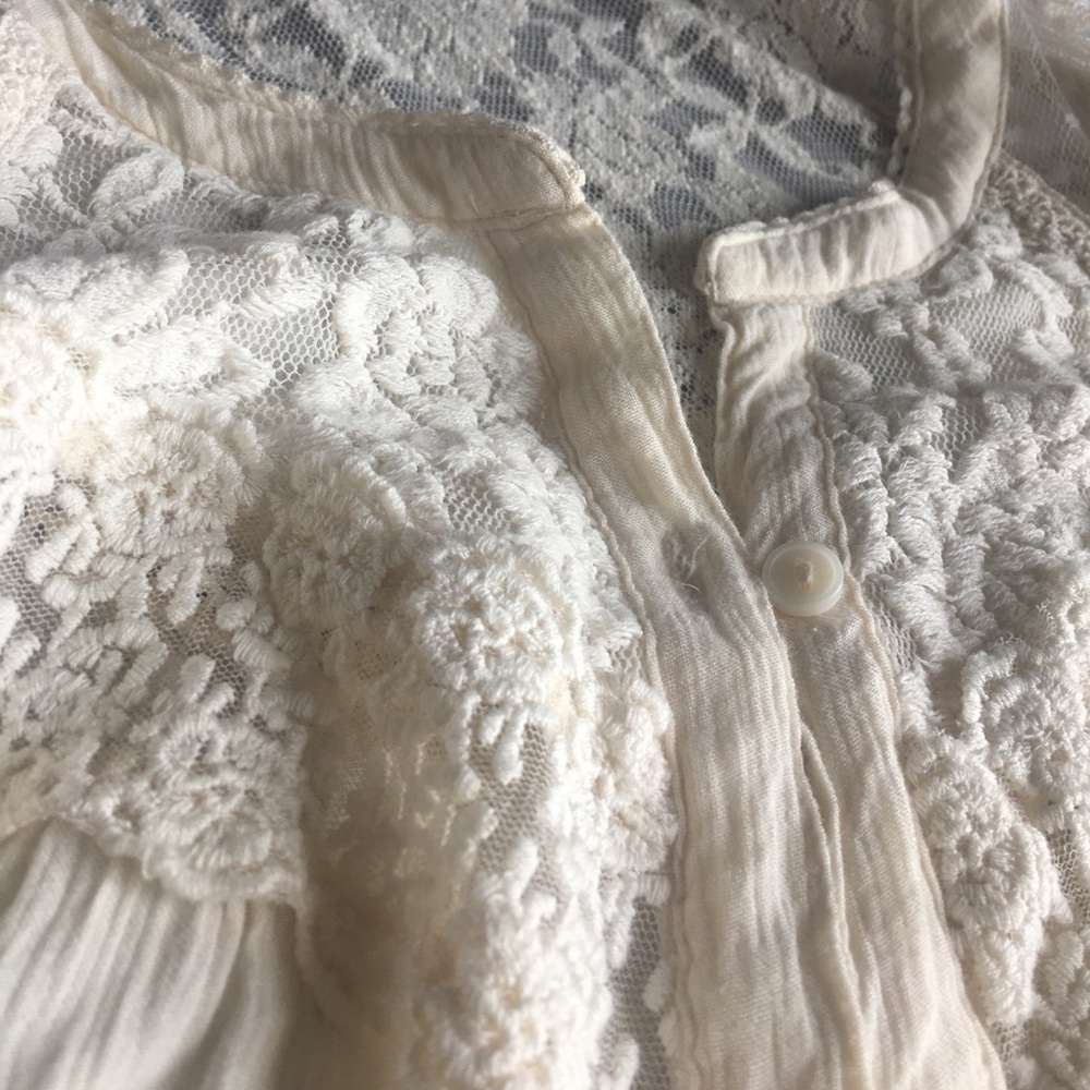 Cream and White Lace Button Down