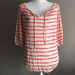 Old Navy Striped 3/4 Sleeve Tie-Neck Top