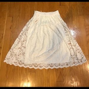 SOLD ****White Mid Length Floral Lace Skirt