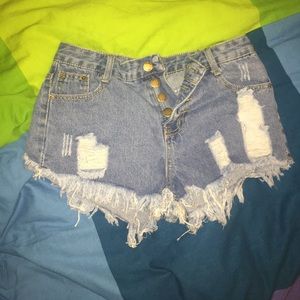 Button up blue jean shorts