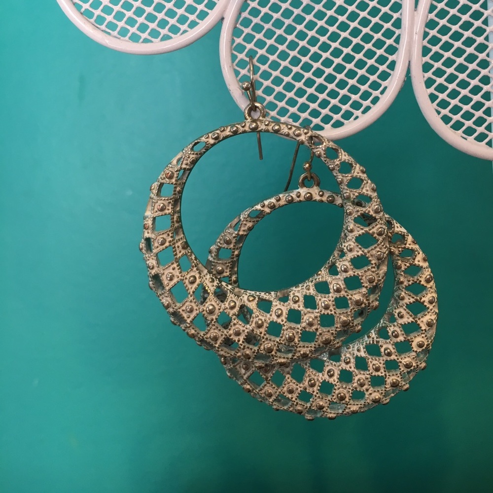 Silver beaded circle, dangle earrings