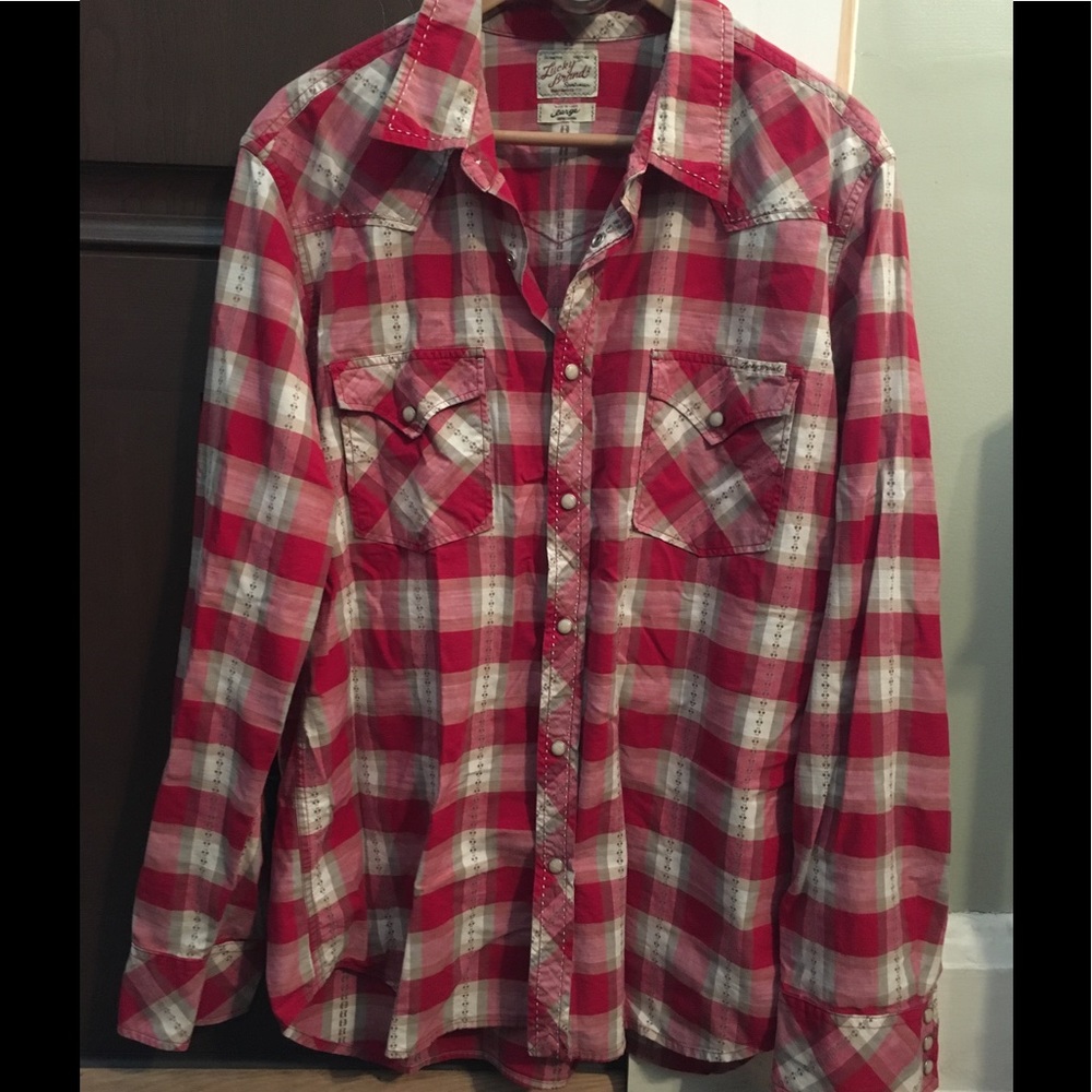 Lucky Brand Mens Plaid Western Shirt with Snaps