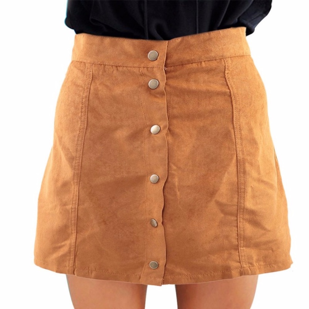 Suade Tan Button Up Skirt 00