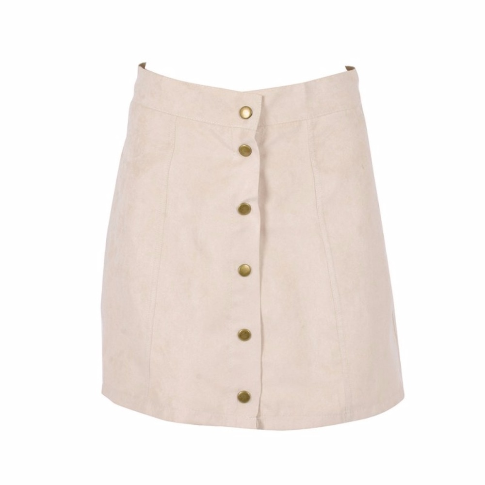 Suade Tan Button Up Skirt
