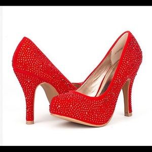 Red Rhinestone Platform Stiletto Heels