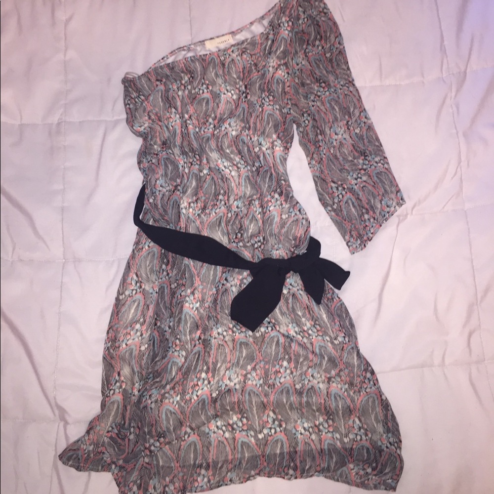 Francescas one shoulder feather dress w/ tie Med