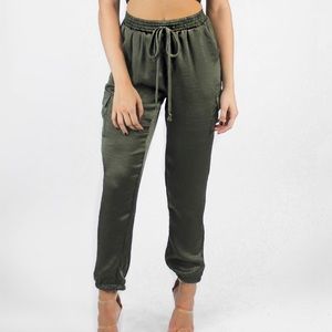 Olive satin joggers