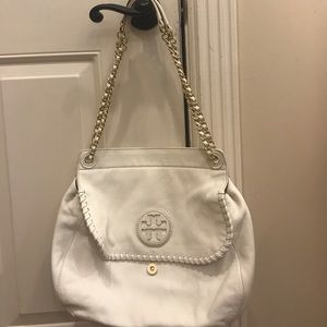 White and gold leather Tory Burch satchel bag!