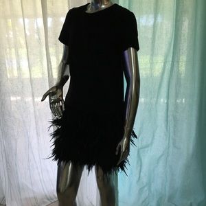 DKNY black shift dress with feathers