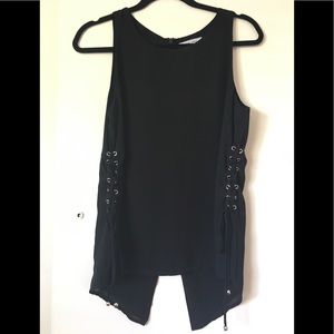 Naked Zebra Black Blouse Ties On Sides Medium