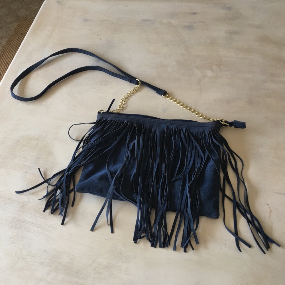 Navy fringe purse