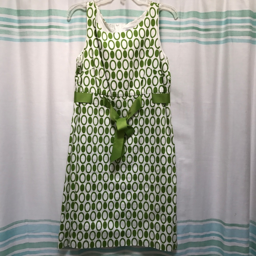 Green and White Shift Dress with Bow - Sz 12