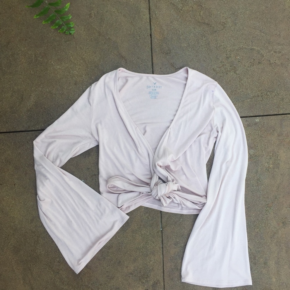 American eagle ballet wrap shirt in blush pink