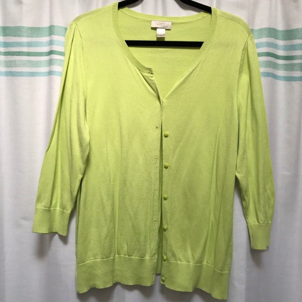 Bright Green LOFT 3/4 Sleeve Cardigan - XL