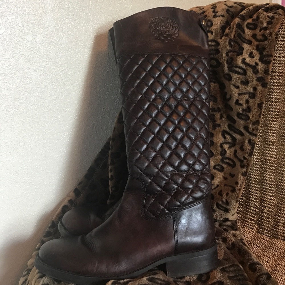 Quilted Brown Leather Vince Camuto Riding Boots