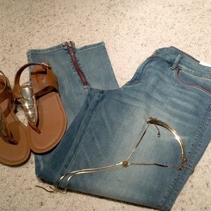 WHBM Cropped Leather Detailed Skimmer Jeans