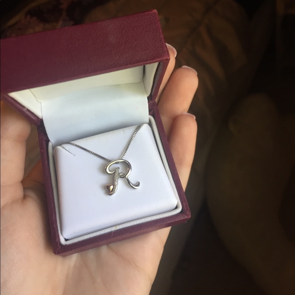 Diamond R initial pendant