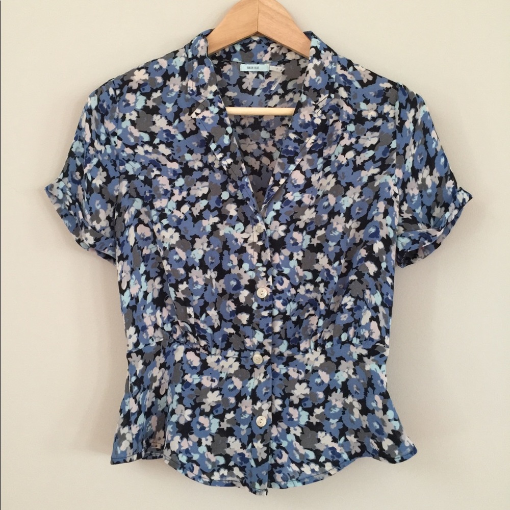 Anthropologie blue short sleeve blouse size small