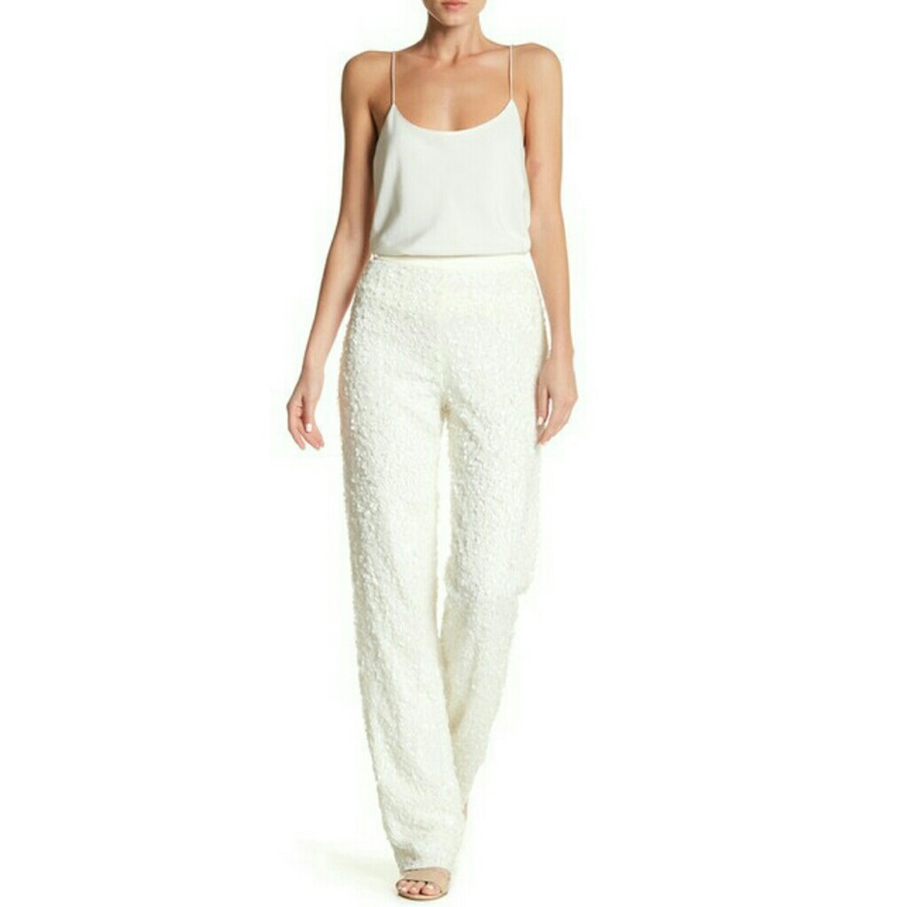 HALSTON HERITAGE eggshell embellished pant