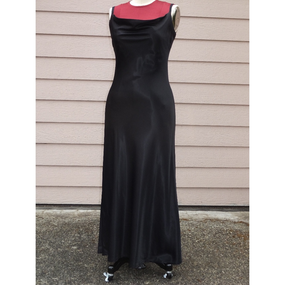 Curvacious black satin gown