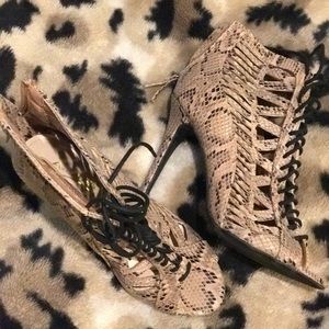 Charlotte Russe Snakeskin Lace Up Booties