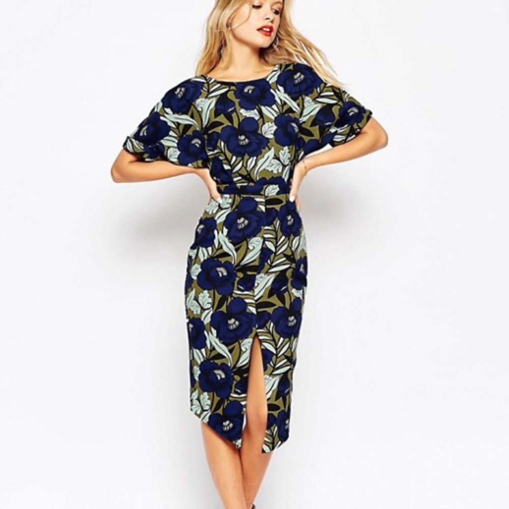 ASOS Wiggle Dress with Split Front in Floral Print