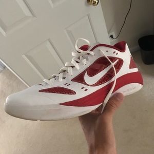 Red and white Nike basketball shoes size 15.5