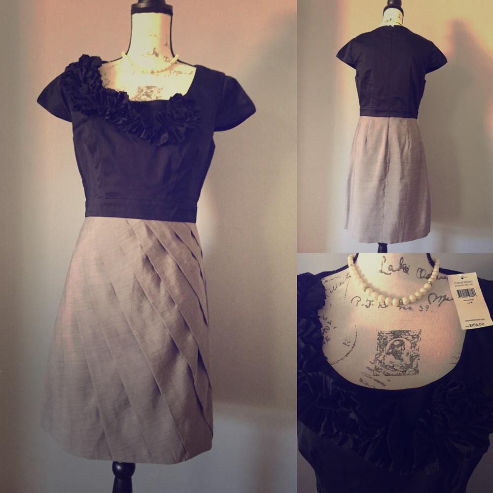 Max  and Cleo Rosette Neckline Pleated Dress