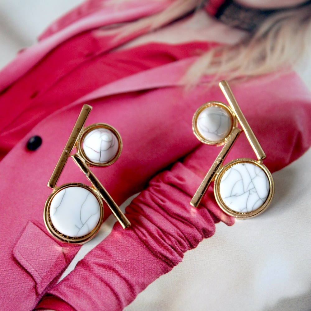 "Vivienne" Statement Earrings | White Marble