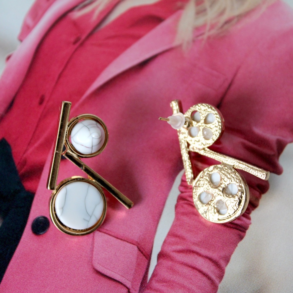 "Vivienne" Statement Earrings | White Marble - Picture 2 of 2