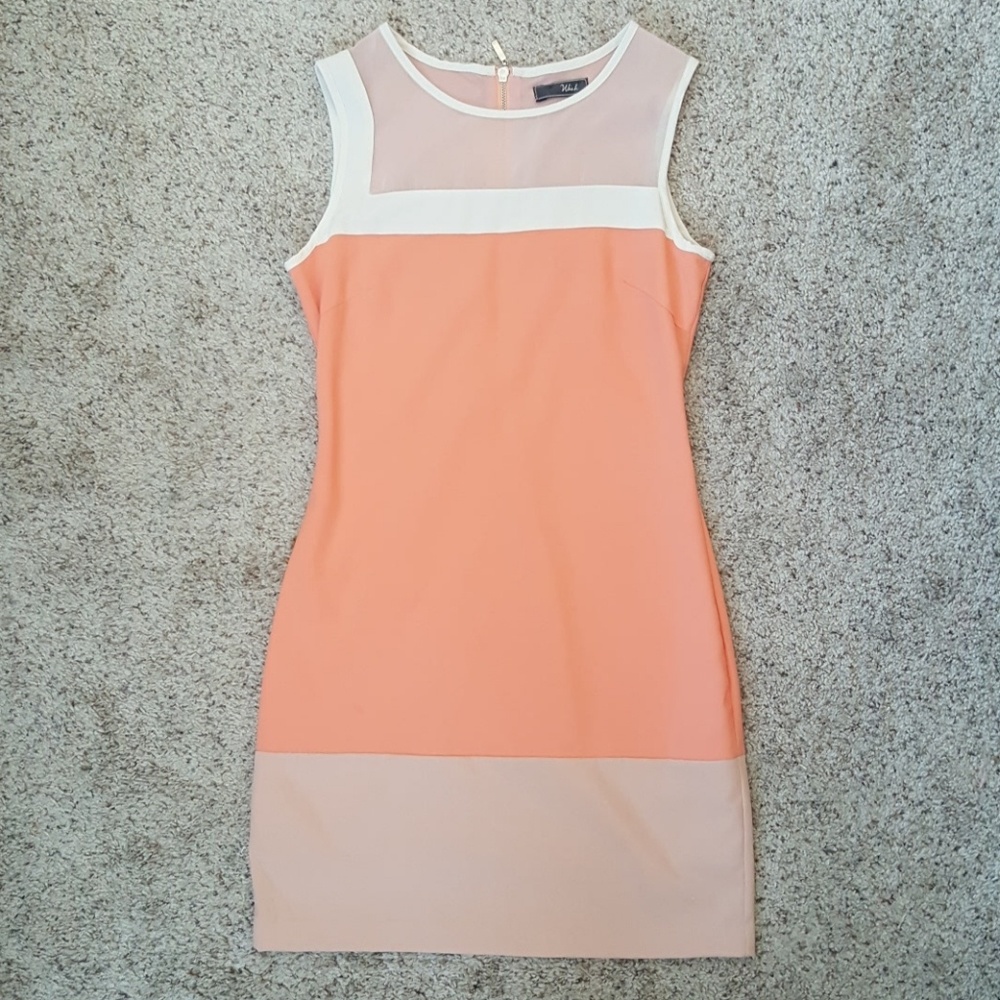 Sunset & Beige Bodycon Dress with Sheer Neckline
