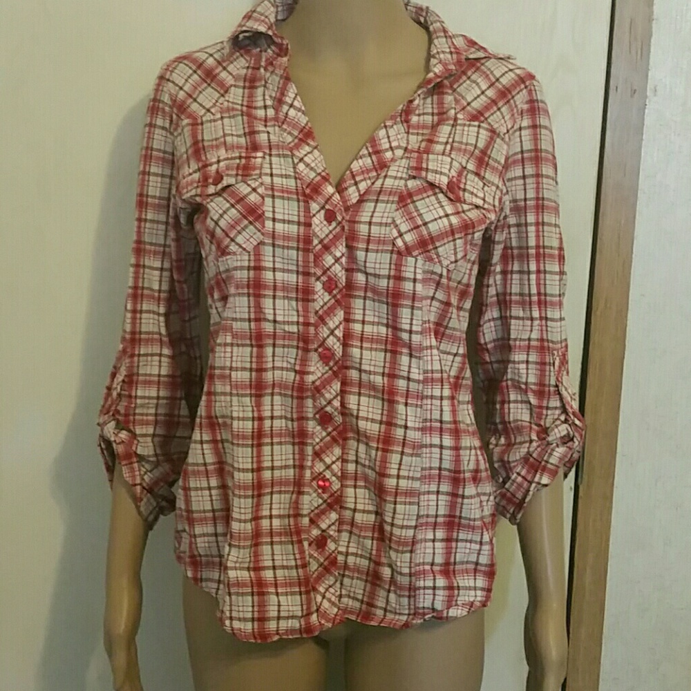 Red plaid button up shirt size medium